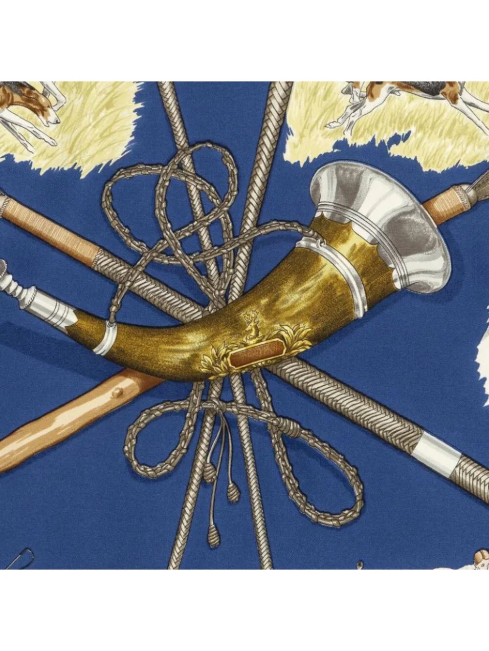 ★SOLD★ Hermes Scarf Navy Brown Yellow Silk - Picture 3 of 5
